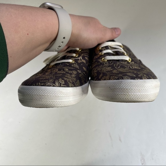 Keds x Rifle Paper Co. Black with Gold Floral Design Size 10 - Picture 3 of 7